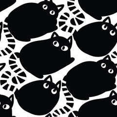 Black and white seamless pattern with funny cats