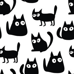Black and white seamless pattern with funny cats