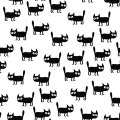 Black and white seamless pattern with funny cats