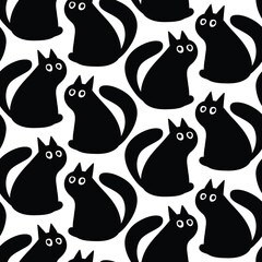 Black and white seamless pattern with funny cats
