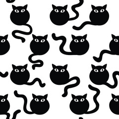 Black and white seamless pattern with funny cats
