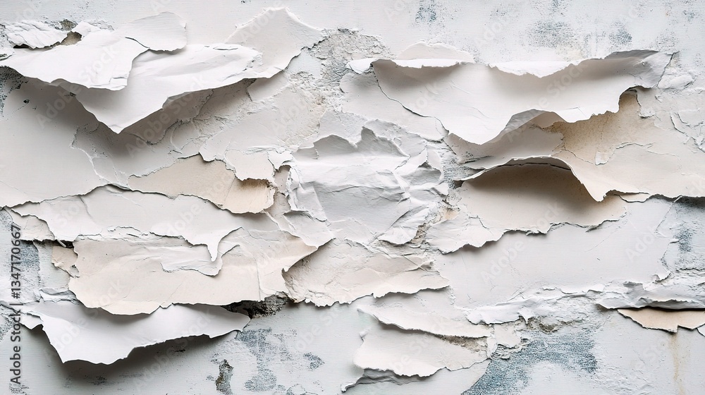 Poster layered torn paper elements on textured background for art projects