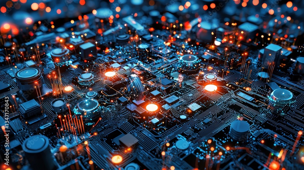Poster a vibrant composition of glowing blockchain symbols interacting with data grids