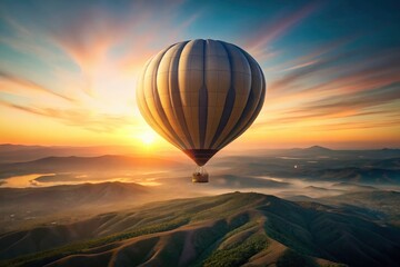Obraz premium Panoramic Photo: Giant Propane Balloon Festival, Aerial View, Sunrise, Hot Air Balloon, Gas Balloon, Amazing Landscape, Breathtaking Scenery, Colorful Balloons
