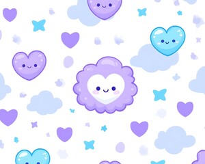 Cute heart clouds pattern on white background for use