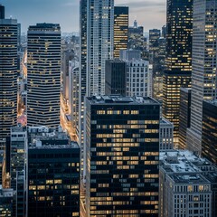 Obraz premium Aerial Evening View of a Vibrant Urban Cityscape