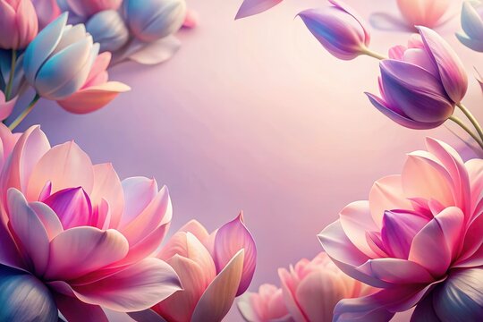 Panoramic Summer Floral Frame: Abstract Purple Pink Tulip Petals Background