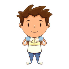 Child holding origami paper boat