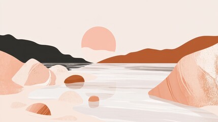 Serene Sunset Landscape with Abstract Lake Scenery.