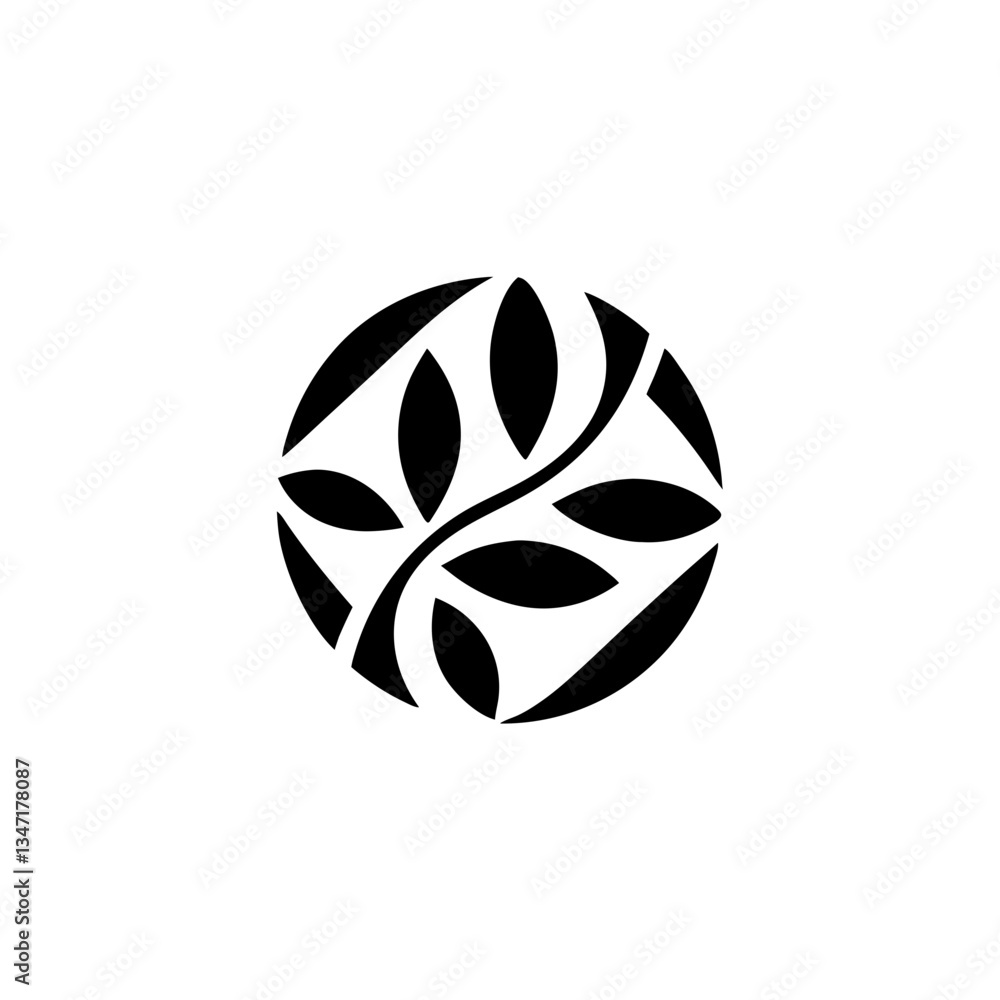 Aufkleber a nature-inspired emblem of a branch with leaves arranged in a circular pattern