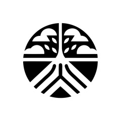 A stylized illustration depicting a tree with clouds within a circle. It represents interconnectedness and growth