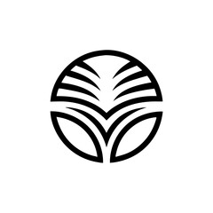 a captivating black and white logo design featuring a stylized floral motif enclosed within a circular frame. This design balances geometric precision with organic flow