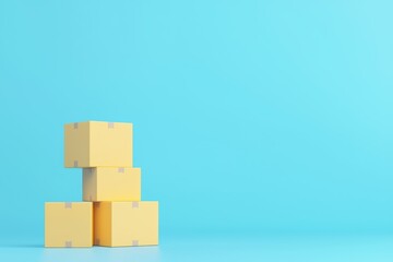 Obraz premium Conceptual Image of Small Yellow Delivery Boxes on a Blue Background for Digital Marketplace Use