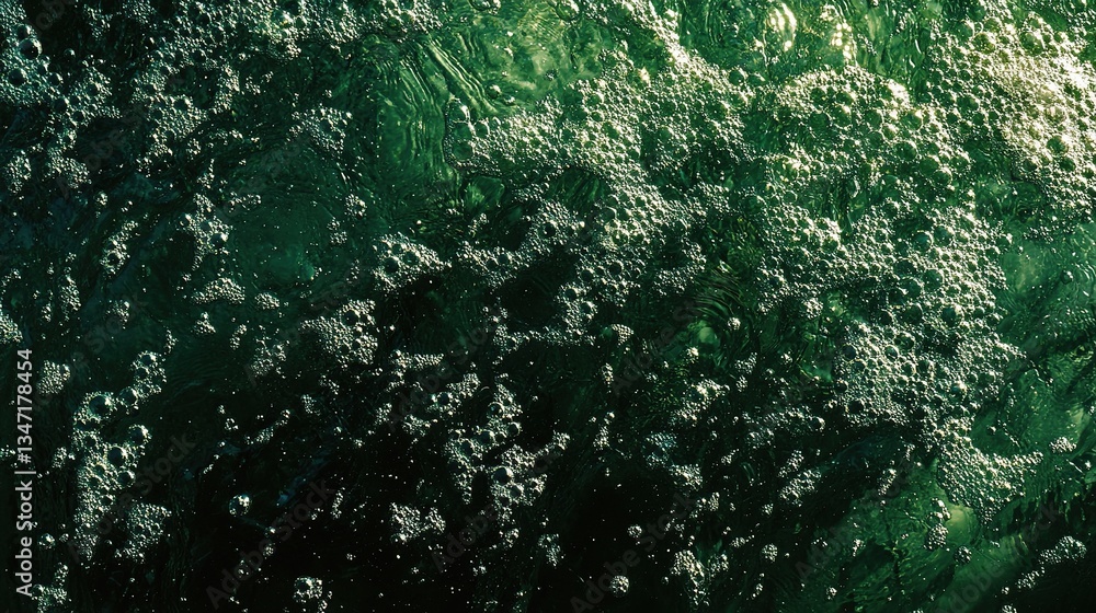 Poster green bubbles and splashes on a textured surface abstract image