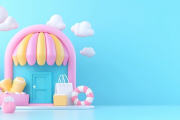 Vibrant Digital Marketplace Concept with Playful Delivery Boxes and Colorful Accessories