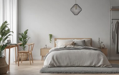 A well lit and furnished modern bedroom interior space