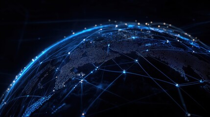 Glowing Earth globe with interconnected network lines, signifying the modern practice of global patent procurement outsourcing for businesses worldwide.