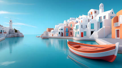 Picturesque Mediterranean Island Village Seascape