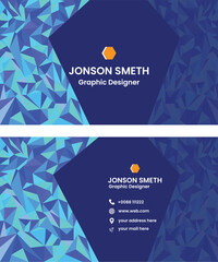 Blue business card with triangles .
