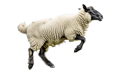 happy sheep jumping, full body isolated on a transparent background, detailed photo, png 