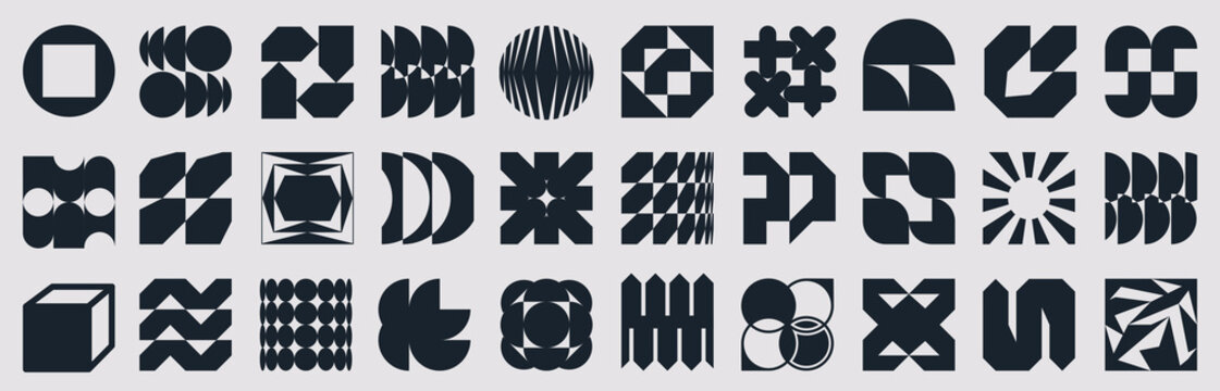 Brutal shapes minimal style design geometric Set 3. Postmodern geometric contortion forms. Collection deformation vector shapes and forms, trendy retro brutalism design symbols