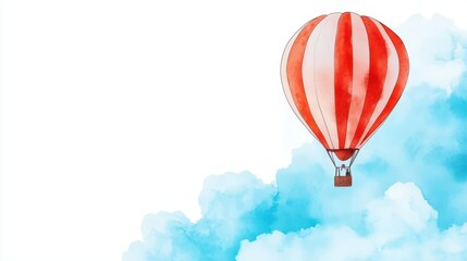 Fototapeta premium Vibrant Watercolor Illustration of a Hot Air Balloon Floating in a Bright Sky