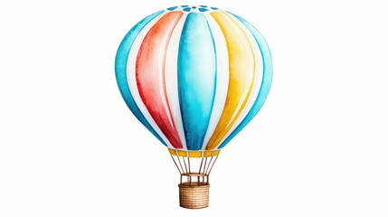 Fototapeta premium Watercolor Illustration of a Colorful Hot Air Balloon Floating in a Clear Sky