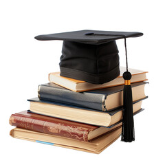 A Graduation Cap Rests Atop a Stack of Books Representing Higher Education and Academic Achievement