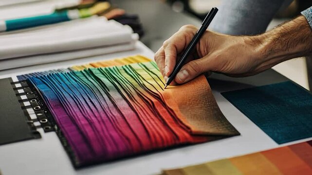 Designer selecting fabric swatch