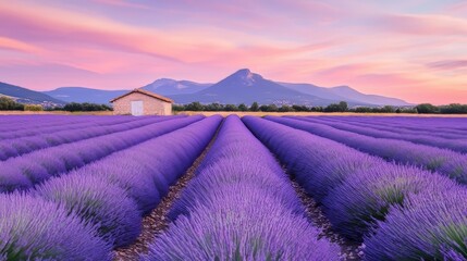 Naklejka premium lavender field at sunset
