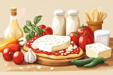 Appetizing Pizza with Cheese, Tomatoes, and Basil Food Art