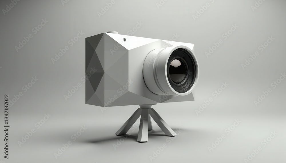 Poster low poly 3d camera model in geometric style with faceted shapes