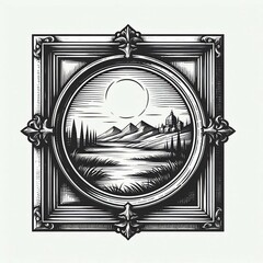 Fototapeta premium Ornate Frame Moonlit Valley Vista