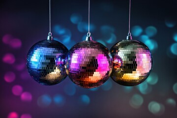 Fototapeta premium Shiny disco balls with colorful reflections party decoration