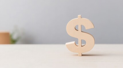 Dollar Sign Symbolizing: A detailed, close-up shot of a wooden dollar sign on a table, suggesting finance and economic concept