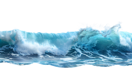 Majestic blue ocean waves landscape isolated on a transparent background, detailed photo, png 