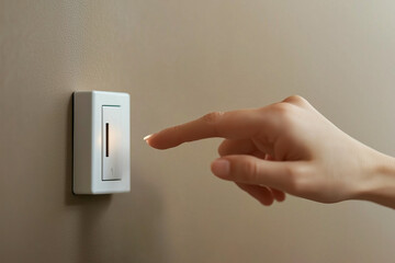 Hand switching off light to save energy