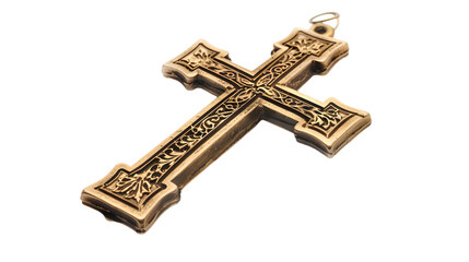 metal gold cross on transparent background, detailed photo, png 