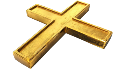 metal gold cross on transparent background, detailed photo, png 