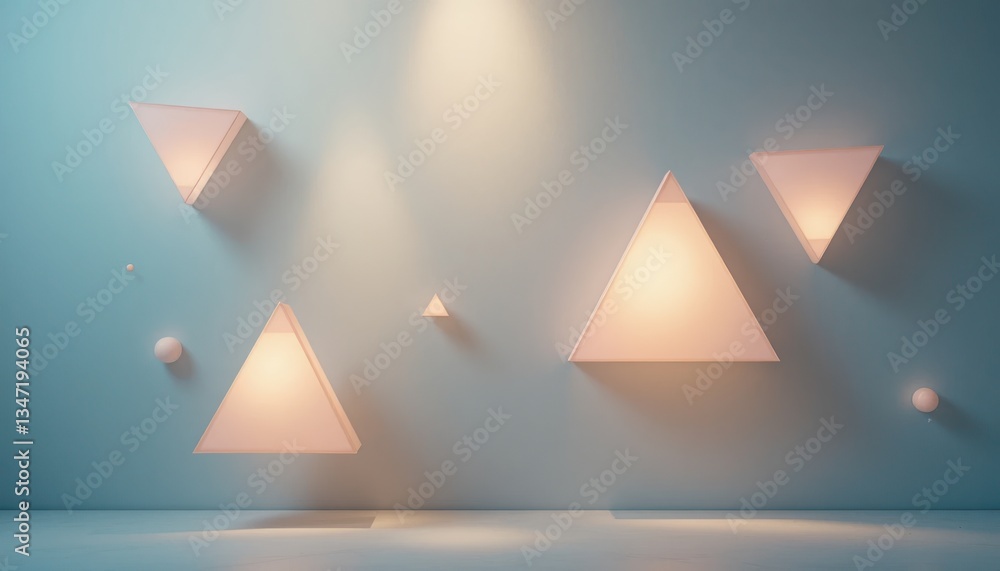 Poster floating geometric shapes display minimalist studio 3d graphic design calm environment artistic view