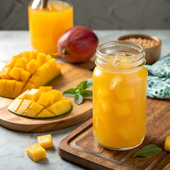 homemade apricot jam mango Naturally Refreshing and Energizing Treat!" – Vaso de jugo de mango, una bebida suave, dulce y tropical hecha con mangos maduros para un refresco
