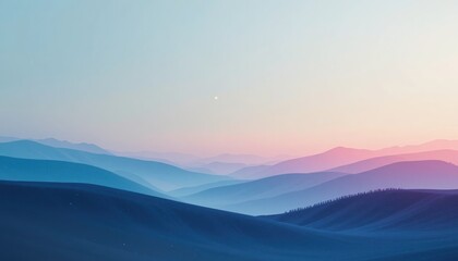 Obraz premium Serene sunrise over layered mountains nature aerial view tranquil landscape soft color palette for meditation and relaxation