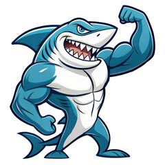 Naklejka premium Powerful Shark Mascot Flexing Its Muscles transparent background