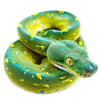 Stunning Green Tree Python Close Up Vibrant Scales and Yellow Spots Reptile Photography
