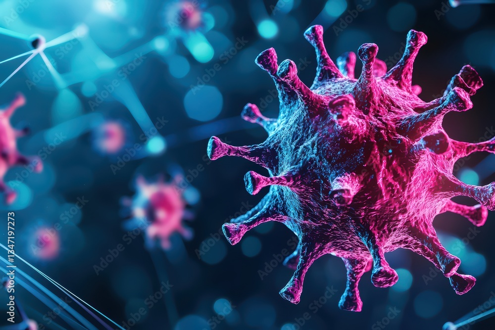 Poster microscopic view of virus mutation concept with colorful detail and background effects