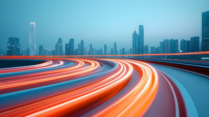 City Highway at Night with Bright Orange Light Trails