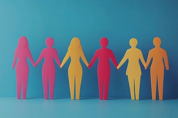 Colorful Paper Women Holding Hands Together