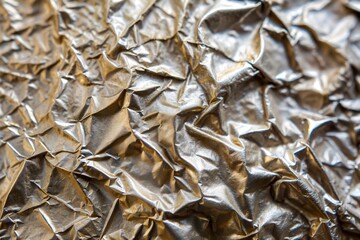 Crumpled foil surface with gold and silver texture abstract metallic pattern