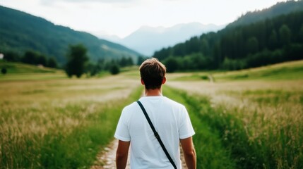 Man walking alone on peaceful countryside path personal journey search for hope