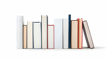 Fototapeta premium Assortment Of Various Sized Books Arranged In A Row On White Background With Shadow